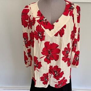 ba&sh Cream Blouse with Red Floral Print